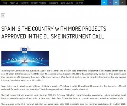 Spain is the country with more projects approved in the EU SME Instrument call 