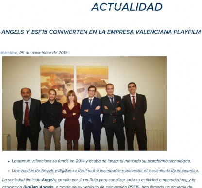 Angels y BSF15 coinvierten 300.000 euros en la startup valenciana PlayFilm